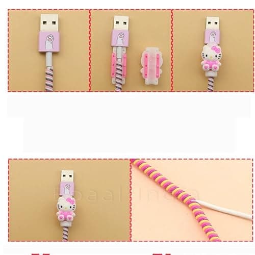 J'TTON 8-in-1 Spiral USB and Earphone Cable Protectors Winder, Sticker, Clips, Organizer Clip (Pink) 2