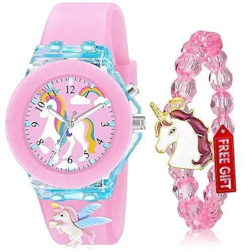 Acnos 3 Pieces Kids Unicorn Watch Unicorn Bracelet Waterproof Toddler Analog Watch Light Watch Unicorn Christmas Valentine Day Gift 3-10 Year Girls