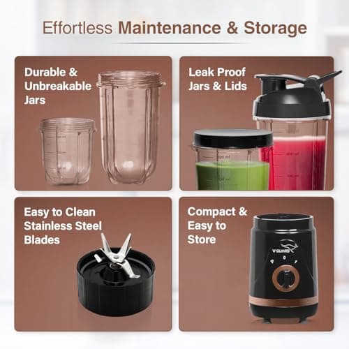 V-Guard Citius Nutri Blender (New Launch) | Bullet Mixer Grinder Juicer | 2 Leakproof Jars & Lids | 2 Years Product & Motor Coverage by V-Guard | 400 W Copper Motor | Up to 22,000 RPM 5