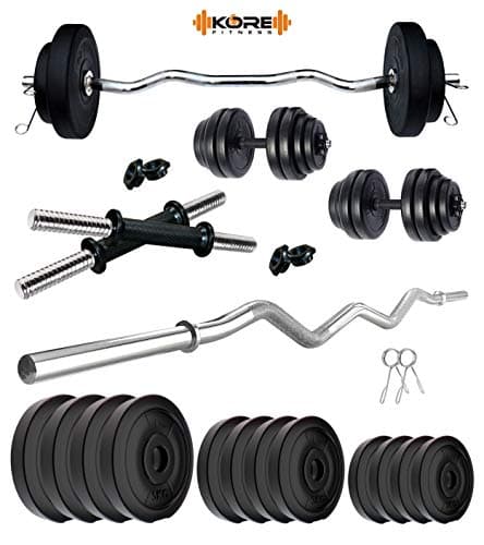 Kore PVC 40 Kg Home Gym Set With One 3 Ft Curl Rod And One Pair Dumbbell Rods, Multicolour 2