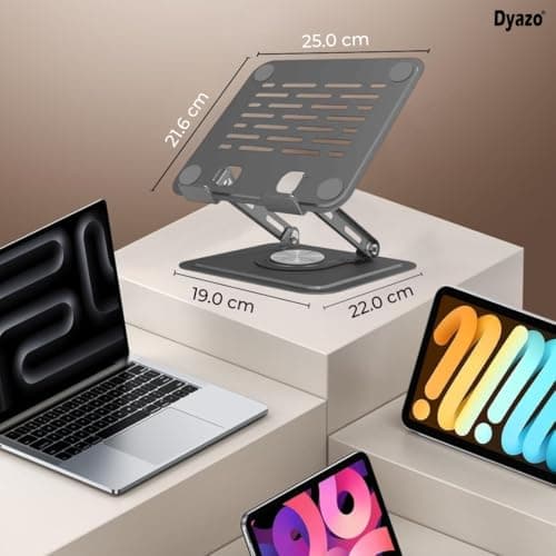Dyazo 360° Rotating Laptop Stand | Multi Angle & Height Adjustable Tabletop Riser | Foldable Metal Holder with Anti-Slip Pads | Compatible for MacBook Air/Pro, Dell, HP, Lenovo & More (Space Grey) 5