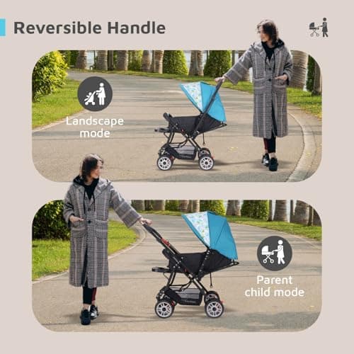 R for Rabbit Lollipop Lite Baby Stroller for 0 to 3 Years with 5 Point Safety Harness | Reversible Handlebar | Cushioned Seat with 3 Level Seats Recline/Lightweight Pram for Kids (Blue Abstract) 2