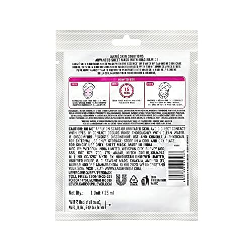 LAKMÉ Skin Solutions Sheet Mask Brightening with Niacinamide 25ml 2