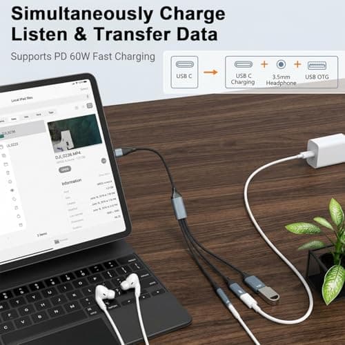 Verilux® 3 in 1 Type C to C Splitter for Charging, Type C to USB OTG Adapter with USB A/C/3.5mm Headphone Port for iPhone 17/16/15, Galaxy S26/S25/S24, Flash Drive, Keyboard, Mouse 4