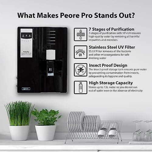 Peore Pro-60 NF + UV Water Purifier | Retains Healthy Minerals and Saves Water | NanoFiltration Better than RO | Black (For TDS 300 to 500) 2