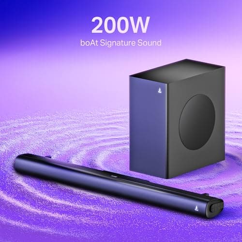 Boat Aavante 2.1 2000, 200W, EQ Modes, Multi Compatibility, Premium Design, Remote Control, v5.4 Bluetooth Sound bar, Home Theatre Soundbar Speaker(Premium Black) 2