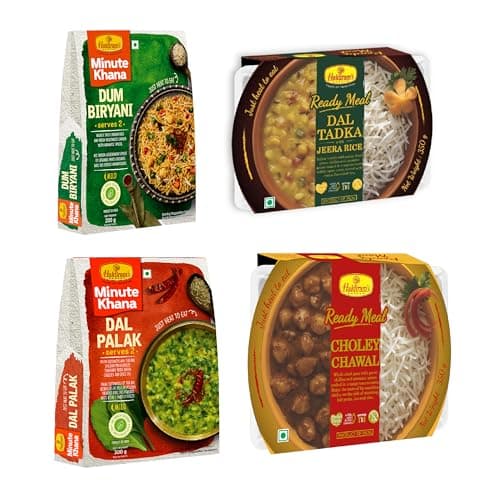 Haldiram's Nagpur Ready To Eat Dal Palak 300g, Dum Biryani 200g, Dal Tadka JeeraRice 350g, Choley Chawal 350g Combo