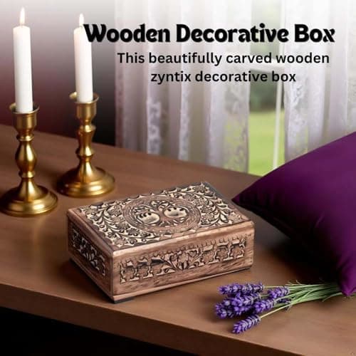 ZYNTIX Wooden Decorative Box with Life of Tree Carving - Antique Design for Sister Birthday Gifts, Unique Gift Items For Women Birthday Unique, wooden Handmade love Gift box (8 x 5 Inch) 5