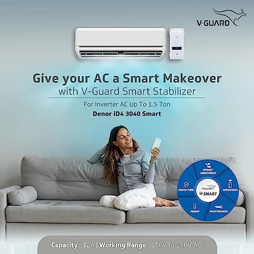 V-Guard Denor iD4 3040 Smart AC Stabilizer for Inverter AC up to 1.5 ton | Voice Control Using Google & Alexa | Smart App Feature | Filter Cleaning Notification | 3 Year Warranty by V-Guard | White 2