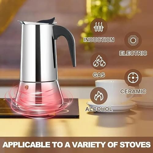 HOMETIC Stainless Steel Stovetop Espresso Maker Italian Style Moka Coffee Pot with Ergonomic Handle, 2-4-6 Cup Capacity, Durable & Easy-to-Use for Rich, Full-Bodied Coffee at Home (2 Cups) 5