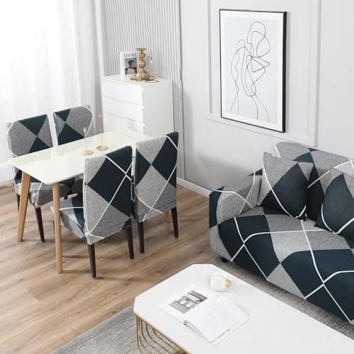 B BESTILO 1 Seater Universal Polyester Blend & Spandex Sofa Cover Big Elasticity Cover for Couch, Flexible Stretch Sofa Cover | Imported Slipcover | (Blue Rhombus, Single Seater (90-145cm)) 5