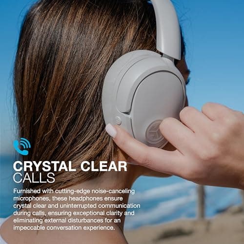 JLab JBuds LUX ANC Smart Active Noise Cancelling Headphones - Over Ear Wireless Headphones with Microphone, 70+ H Playtime Foldable Bluetooth Earphones, Multipoint & Customisable Sound, Cloud White 6