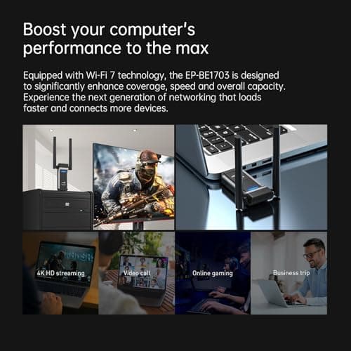 EDUP USB WiFi 7 Adapter BE6500 Wireless Network Card IEEE 802.11be Tri-Band 6GHz/5GHz/2.4GHz for Desktop PC Laptop, Wireless Netword Card for Gaming, Compatible with Windows 11/10 5
