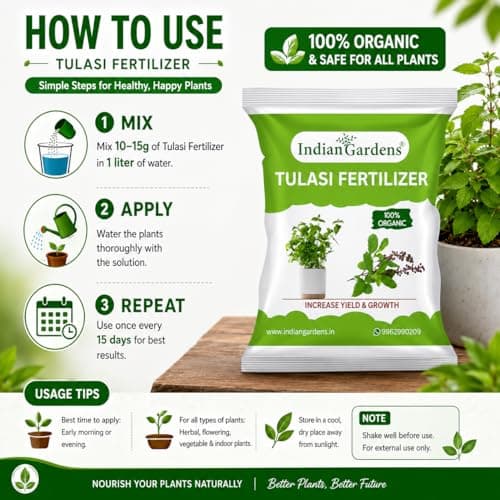 Indian Gardens - Tulasi Organic Fertilizer (0.5 Kg) | Holy Basil | Growth Fertilizer | Organic Plant Food | Tulasi Leaf Health 3