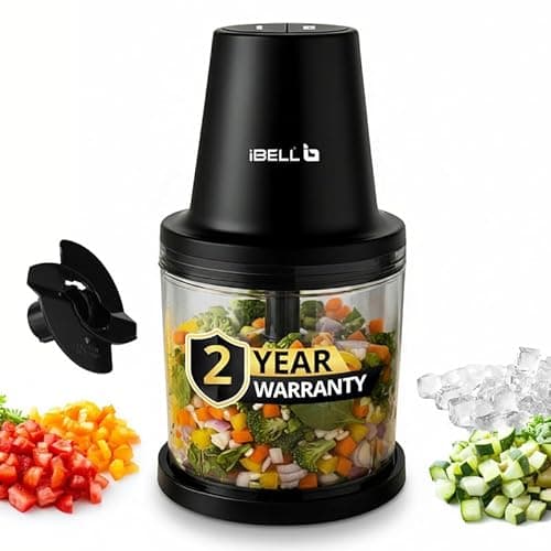 IBELL Electric Chopper - Large 840ml Transparent Bowl, 2 Speed Modes, Multi Purpose Chopper for Kitchen Use with Ice Crusher, Chop, Mince, Whisk, Dice, Puree (Black)