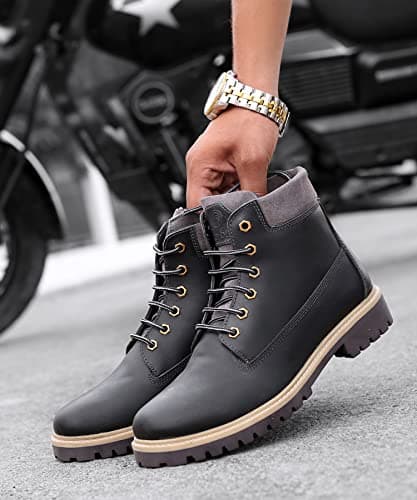 Bacca Bucci® Men's Bullet Splash Proof Full Leather Classic Fashion Boots for Bikers Riders Trekking Trails Backpacking and Hiking | 6 Inches | Ankle Height | All Day wear- Black, Size UK10 4
