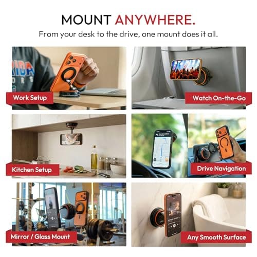 Capes Maglock Anywhere Mount Magnetic Phone Holder for Car, Gym & Home | 360° Rotatable & Foldable Mag-Safe Compatible Suction Mount for iPhones & Androids 2