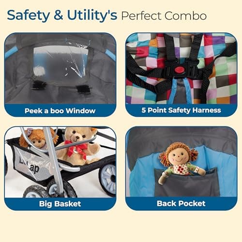 LuvLap Sunshine Baby Stroller / Pram for 0 - 3 Years, New Born / Toddler / Kid, 5 Point Safety Harness, Adjustable backrest, 360° Swivel Wheel, Large storage basket, Reversible Handlebar (Teal) 6