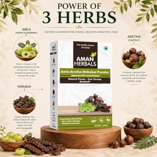 Aman Herbals Amla Aretha (Reetha) Shikakai Natural Pure Powder, Organic Hair Conditioner for Strong Hair and Dandruff Control, Made in India (200gm) 2