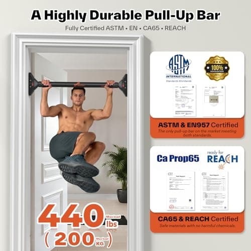 Sportneer Pull Up Bar: Strength Training Chin up Bar without Screws - Adjustable 75-94cm Width Locking Mechanism Pull-up Bar for Doorway - Max Load 440lbs for Home Gym Upper Body Workout, Non-slip 5