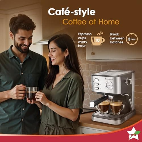 Wonderchef Regenta Espresso Coffee Machine, 19-bar, Make Espressos, Cappuccinos & Lattes at Home, With Steamer, Metal Porta Filter, Temperature Dial, 2 Year Warranty 5