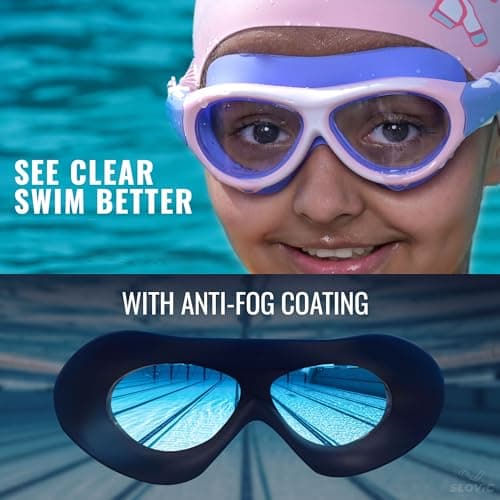 SLOVIC Swimming Kit for Kids | Swimming Goggles & Swimming Cap for Girls & Boys | With Swimming Accessories Ear Plug, Nose Clip | UV Protection | Anti Fog | Pink Google & Unicorn Pool Cap 2