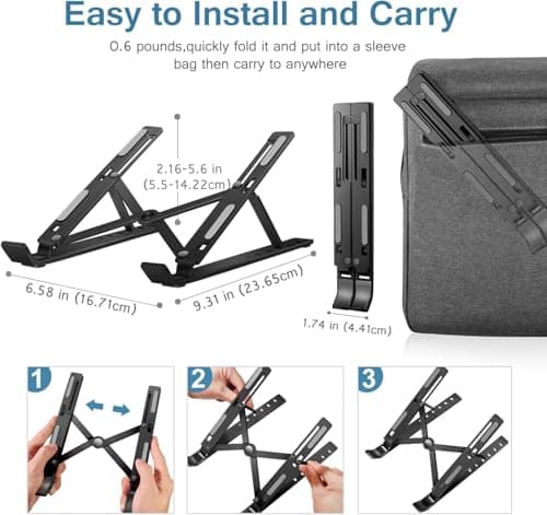 STRIFF Foldable Portable Laptop/Tablet Stand with 6 Level Height & Angle Adjustment & Air Ventilation, Anti-Slip Silicone Pads, for All Laptops, Tablets, MacBook 15.6-Inch(Black) 5