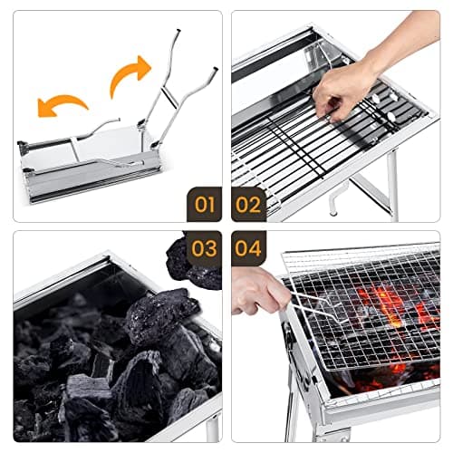 Inllex BBQ Foldable And Portable Picnic (72cm) Charcoal Free Standing Barbeque Tandoori Grill | Combine BBQ Stove | Charcoal Barbeque Grill Set With Charcoal Tray 6