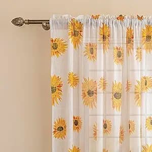 HOMEMONDE Sheer Cotton Curtains 5 Feet Window - Printed Set of 2 Transparent Curtain Hang with Rod Pocket Luxury Light Filtering, Drapes - 60 Inch