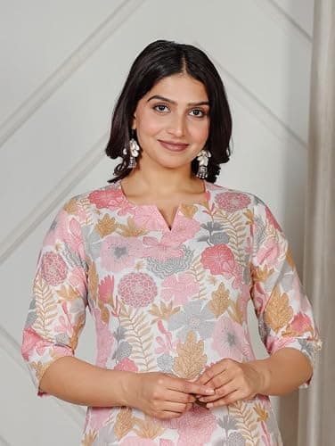 Aramya Soft Cotton Pink Straight Floral Print Kurta for Women (TP8827T-XL) 5