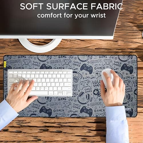 Ant Esports Gamerz Paradise Theme Extended Mouse Pad – 900x400mm Large Waterproof Desk Mat, Non-Slip Rubber Base, Keyboard & Mouse Mat for Gaming Setup, Office & Home – Grey Multicolor Design 2
