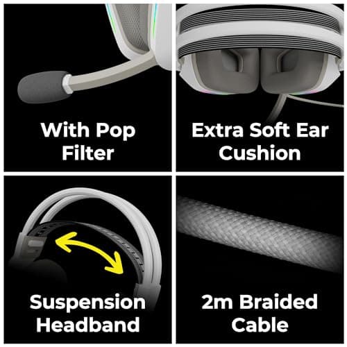 ZEBRONICS Havoc Premium Gaming Headphone with Dolby Atmos Subscription, 50mm Neodymium Drivers, Extra Soft Ear Cushion, Suspension Headband,Braided Cable (White) 5