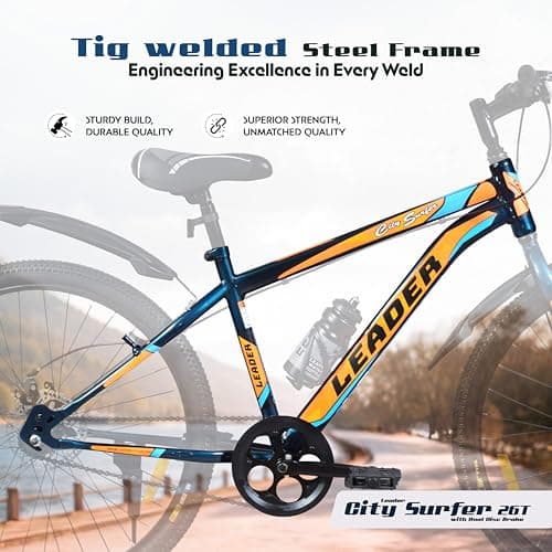 Leader City Surfer MTB 26T Single Speed Mountain Bicycle for Men | Rigid Fork, Dual Disc Brake with Mega Hub | Ideal Cycle for 10 Yrs and Above, 18 Inches Frame - Black 3