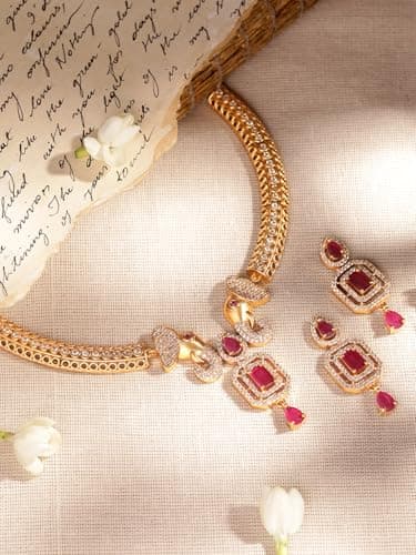 Rubans Premium 22K Gold Plated Traditional Elephant Design Necklace Set with Pink Stones and CZ Studded for Women and Girls, Perfect for any Festive & Wedding Occasions 3