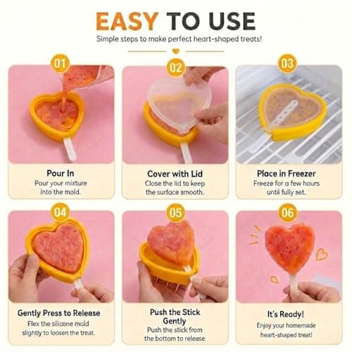 Solitude Set of 4 Heart Shaped Silicone Popsicle Moulds | BPA Free Food Grade Reusable Non-Stick Candy Mold | DIY Ice Cream, Chocolate, Jelly, Lollipop and Cake Pop Maker, Multicolour 2