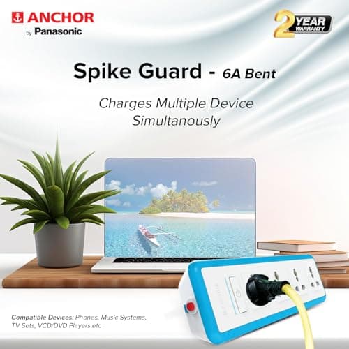 Anchor by Panasonic 6A Universal Socket with Surge and Over load protection | 6A Extension Board with 1.5 Mtr Extension Cord | Multi Plug Socket for Home Wall, Office (22076) 3