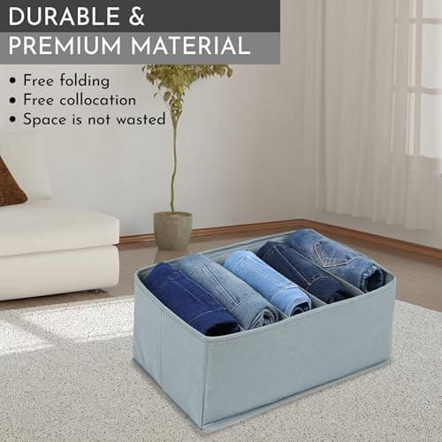 DOUBLE R BAGS Clothes Drawer Organizer for Jeans, Sweaters, Dresses & T-Shirts | Folded Clothes Wardrobe Storage Box | Grey, 26x17x36cm | 5 Compartment | Pack of 2 6