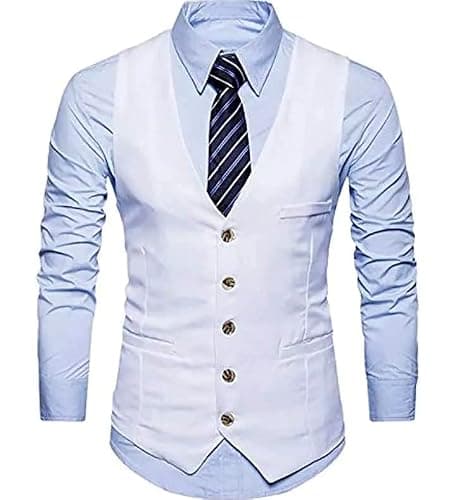 Men's Business Suit Vest Slim Fit Dress Vest Wedding Waistcoat (36, White, 1)