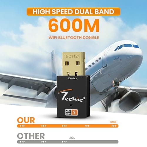 TECHIE Dual Band USB Wi-Fi Bluetooth 4.2 Adapter 600 Mbps, Dual Band 2.4G + 5G, Compact USB 2.0 for Desktops, DVRs, NVRs, Android TV Boxes, Black 2