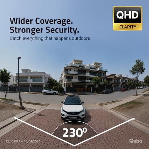 Qubo Smart Bullet Cam Pro 180° by Hero Group | STQC Certified | AI Person Detection | Automatic Alarm & Spotlight | Night Vision | IP66 Rating | Records Directly on Cloud | No SD Card Required 3