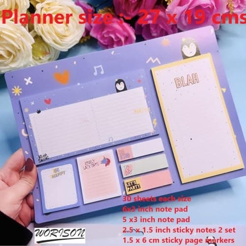 worison Small Weekly Planner Panda Pattern Writing Pad to do list and Sticky Notes 265 x 188mm 4