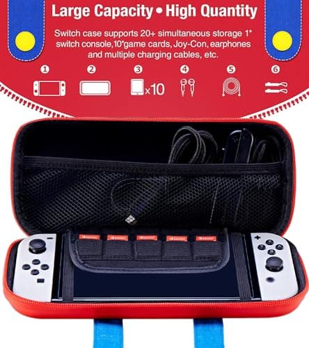 OIVO INDIA Red-Blue Travel Case Pouch Compatible with Nintendo Switch and for Switch OLED Console, Portable Travel Carry Case for Switch/Switch OLED, Protective Box Cover 6