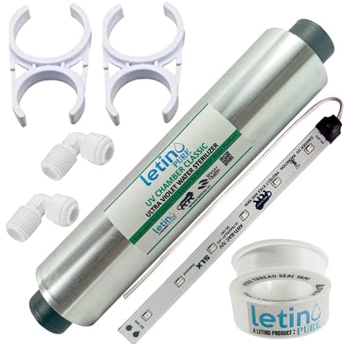 Letino UV Set with Clamps, UV Chamber, 1Pc UV LED Light (Strip) 24V DC, 2 Pieces Elbow, Teflon Tape and 2 Clamps for All Ro Water RO Purifiers