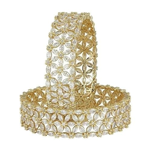 ROHINI NX Gold Plated AD Stone Floral Bangles for Women | American Diamond Crystal Studded Bracelet Kada Set | Party, Wedding, Traditional & Festive Artificial Jewellery (Set of 2) (2.6)