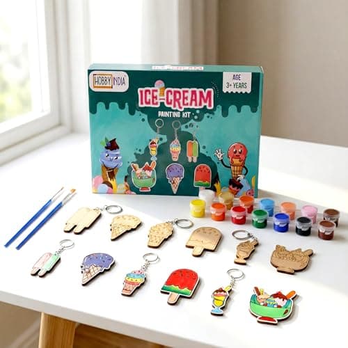 HOBBY INDIA DIY Keychain Fridge Magnet Painting Kit for Kids & Adult | Creative Art & Craft Set Gift for Girls & Boys | Cute Resin Activity Key Chain Making | Fun Birthday & Home Decor (Ice Cream)