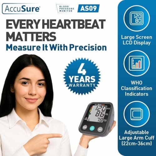 AccuSure AS9 Fully Automatic Digital Blood Pressure Monitor With Large Display, Most Advance Technology & Accurate Measurement - Arm Circumference (22-36Cm) includes Type-C USB power port, 4-Year Warr 2