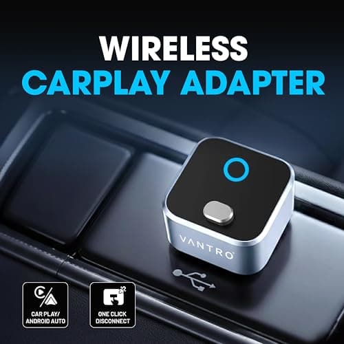 VANTRO Wireless CarPlay & Android Auto Adapter 2-in-1 – One-Click Disconnect, Convert Wired to Wireless, Fast Auto Reconnect, Plug & Play USB Dongle, Compatible with iPhone iOS & Android Cars 3
