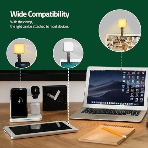 LED Pocket Video Mobile Light | Selfie, Video, Photography, Meeting, Lighting Dimmable & Rechargeable Type C, 3200K-6500K | LED Light for Computer, Tablet, Smartphone, DSLR Camera with Screen Clip 2