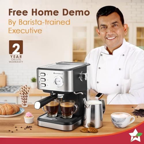 Wonderchef Regenta Espresso Coffee Machine, 19-bar, Make Espressos, Cappuccinos & Lattes at Home, With Steamer, Metal Porta Filter, Temperature Dial, 2 Year Warranty 2