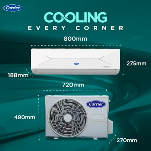 Carrier 1 Ton 3 Star,New Star rated, Flexicool Inverter Split AC (Copper, Convertible 6-in-1 with Smart Energy Display, Insta Cool, Auto Clean, PM 2.5 Filter, ESTER EDGE Gxi-CAI12EE3R36F0, White) 3
